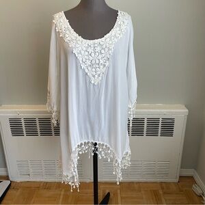 XCVI white crochet trimmed coverup with Vneck